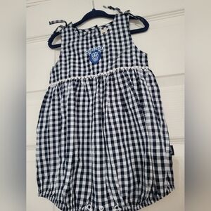 GARB Baby Girls Columbia University Blue White Gingham Romper 18 Months NWT